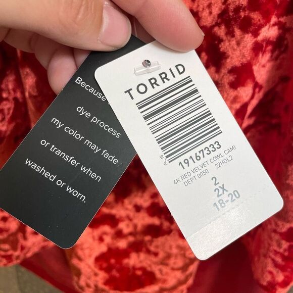 Torrid Red Velvet Cowl Neck Camisole Tank Top, 2X 18/20 NWT - Picture 4 of 10